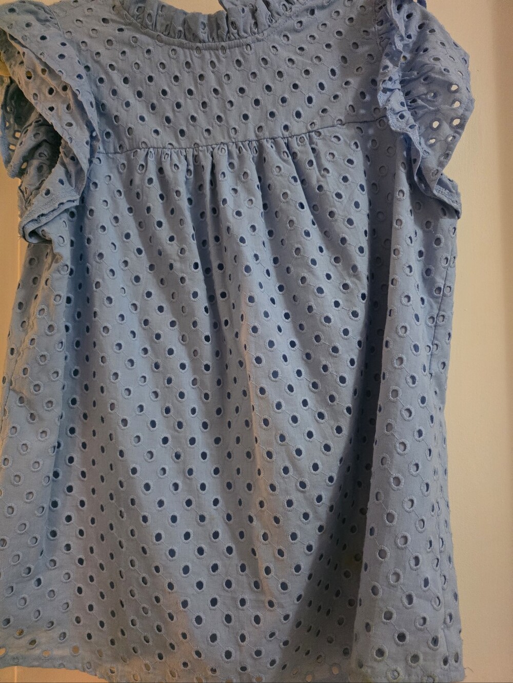 Light Blue Eyelet Ruffle Sleeve Top